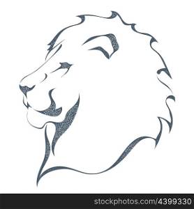 Sketch black silhouette of a lion&apos;s head in profile isolated on white background. The king of all animals, grunge style. The strength and pride. Stock vector illustration.