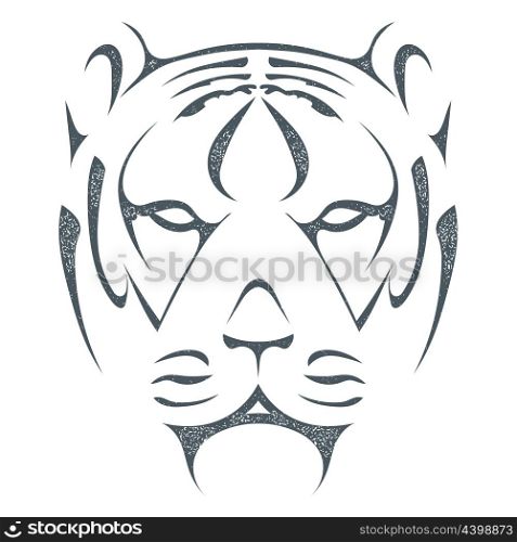 Sketch black silhouette of tiger head isolated on white background. Stock vector illustration.