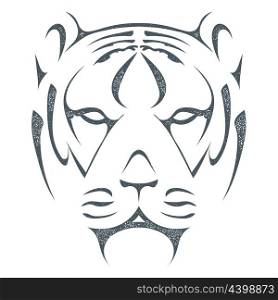 Sketch black silhouette of tiger head isolated on white background. Stock vector illustration.