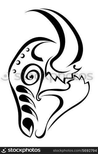 Sketch black silhouette profile of a bull&apos;s head isolated on a white background. Trademark farm. Vector illustration.