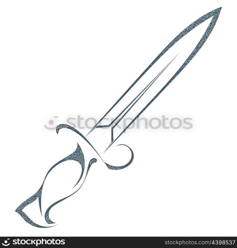 Sketch black sword isolated on white background. Weapons vintage grunge style. Stock vector illustration.