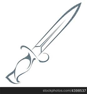 Sketch black sword isolated on white background. Weapons vintage grunge style. Stock vector illustration.