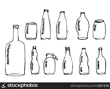 Sketch bottles. Vector illustration isolated on a white background. EPS10. Sketch bottles. Vector illustration isolated on a white background.