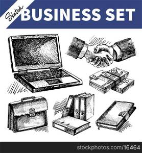 Sketch business set. Hand drawn illustrations