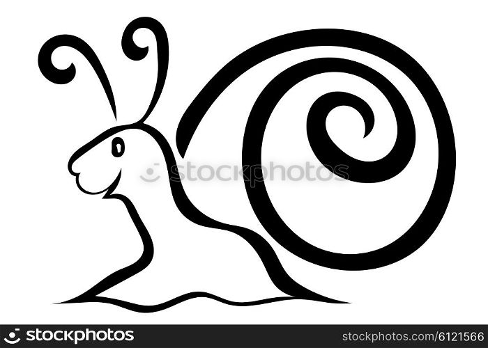 Sketch Cartoon snail isolated on white background. Vector illustration.