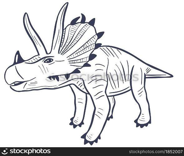 Sketch dinosaur triceratops vector illustration. Natural prehistoric extinct animal of the Jurassic period. Koturny graphic drawing.. Sketch dinosaur triceratops vector illustration.
