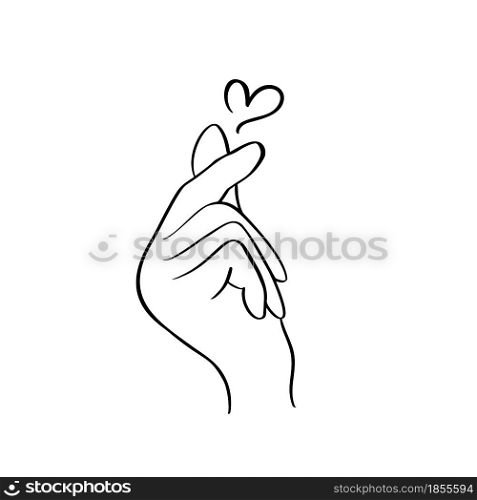 Sketch doodle of hand showing heart with fingers gesture mini love. Hand drawn vector line art illustration. Love Valentine Day concept.. Sketch doodle of hand showing heart with fingers gesture mini love. Hand drawn vector line art illustration. Love Valentine Day concept