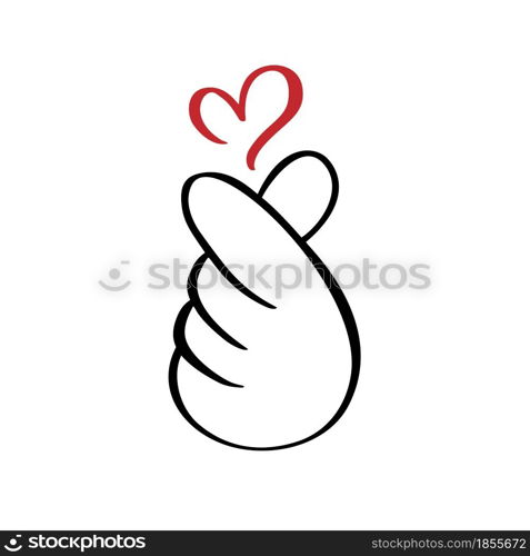 Sketch doodle of hand showing heart with fingers gesture mini love. Hand drawn vector line art illustration. Love Valentine Day concept.. Sketch doodle of hand showing heart with fingers gesture mini love. Hand drawn vector line art illustration. Love Valentine Day concept