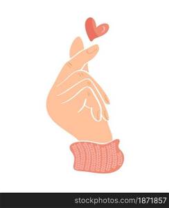 Sketch doodle of hand showing heart with fingers gesture mini love. Color Hand drawn vector illustration autumn. Love Valentine Day concept.. Sketch doodle of hand showing heart with fingers gesture mini love. Color Hand drawn vector illustration autumn. Love Valentine Day concept