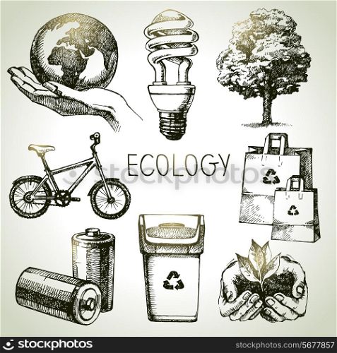 Sketch ecology set. Hand drawn vector illustration&#x9;