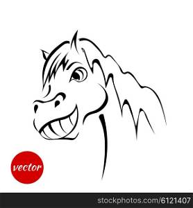 Sketch face friendly horses isolated on white background. Vector illustration.
