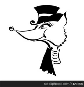 Sketch fox head in a hat isolated on white background. Vector illustration.