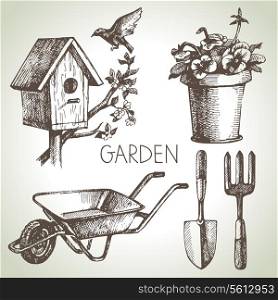 Sketch gardening set. Hand drawn design elements