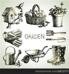 Sketch gardening set. Hand drawn design elements