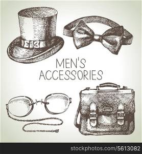 Sketch gentlemen accessories. Hand drawn men illustrations set&#x9;