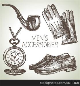 Sketch gentlemen accessories. Hand drawn men illustrations set&#x9;