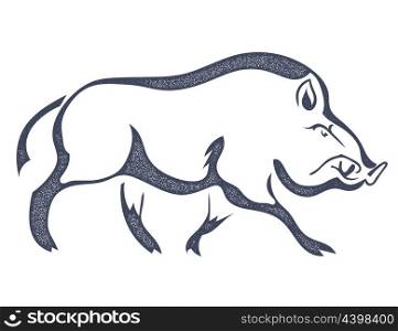 Sketch grunge black wild boar in the profile. Stock vector illustration.