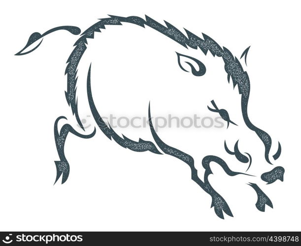 Sketch grunge black wild boar isolated on white background. Stock vector illustration.
