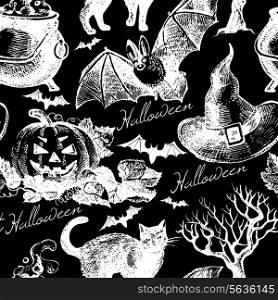Sketch Halloween seamless pattern. Hand drawn vector illustration