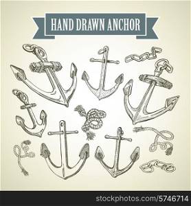Sketch Hand drawn anchor. Set of vector illustrations. Hand drawn anchor. Set of vector illustrations