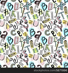 Sketch hand drawn doodle colored alphabet letters seamless pattern vector illustration