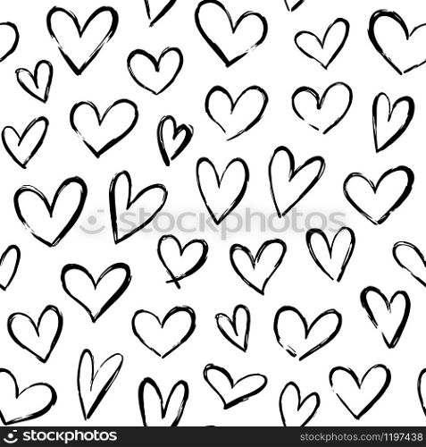 Sketch hearts pattern. Hand drawn valentines love heart ornament for wrapping paper, anniversary greeting cards, black ink romance hearts vector seamless background. romantic print wallpaper texture. Sketch hearts pattern. Hand drawn valentines heart ornament for wrapping paper, anniversary greeting cards, black ink romance hearts vector seamless background