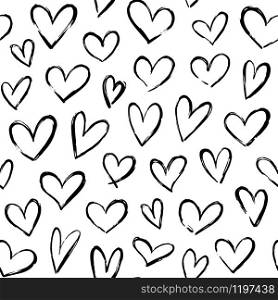 Sketch hearts pattern. Hand drawn valentines love heart ornament for wrapping paper, anniversary greeting cards, black ink romance hearts vector seamless background. romantic print wallpaper texture. Sketch hearts pattern. Hand drawn valentines heart ornament for wrapping paper, anniversary greeting cards, black ink romance hearts vector seamless background
