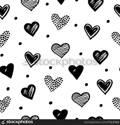 Sketch hearts seamless pattern. Romantic doodle love valentines day vector texture. Illustration of heart love doodle background, sketch seamless pattern. Sketch hearts seamless pattern. Romantic doodle love valentines day vector texture