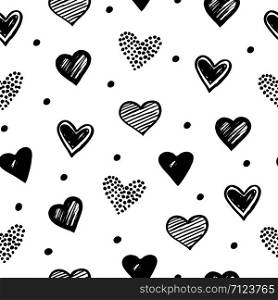 Sketch hearts seamless pattern. Romantic doodle love valentines day vector texture. Illustration of heart love doodle background, sketch seamless pattern. Sketch hearts seamless pattern. Romantic doodle love valentines day vector texture