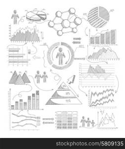 Sketch infographic elements with growth diagrams and business strategy arrows symbols vector illustration. Sketch Diagrams Infographics