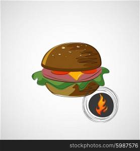 Sketch juicy and tasty burger. vector icon.. Sketch juicy and tasty burger. vector icon