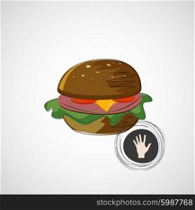 Sketch juicy and tasty burger. vector icon.. Sketch juicy and tasty burger. vector icon