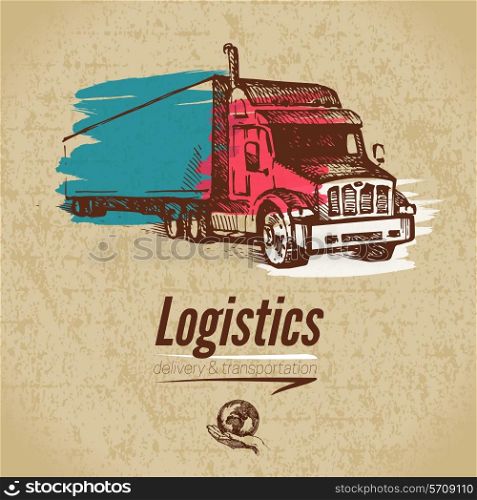 Sketch logistics and delivery poster. Cardboard background. Hand drawn vector illustration