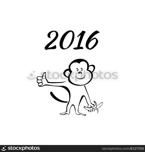 Sketch monkey and 2016. Design of the calendar. Vector illustration.
