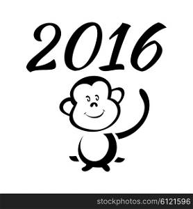 Sketch monkey and 2016 isolated on white background. Design of the calendar. Vector illustration.