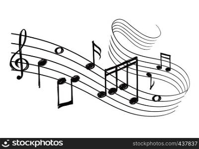 Sketch musical sound wave with music notes. Hand drawn vector illustration. Music note doodle and audio record. Sketch musical sound wave with music notes. Hand drawn vector illustration
