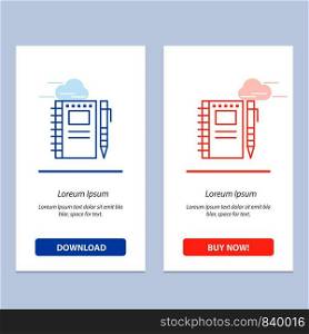 Sketch Notebook, Drawing, Notebook, Pencil, Sketch Blue and Red Download and Buy Now web Widget Card Template