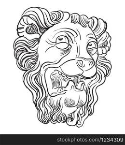 Sketch of an architectural detail in the shape of a lion head, profile view. Vector hand drawing illustration in black color isolated on white background. Graphic Element for design. stock illustration