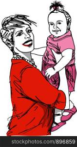 sketch of family mother and baby daughter vector illustration