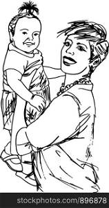 sketch of family mother and baby daughter vector illustration