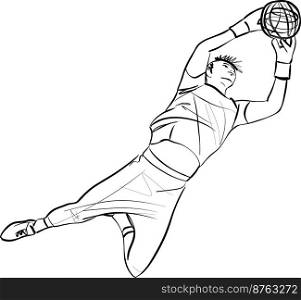 Sketch of goalkeeper trying stop a shoot. Vector illustration. 