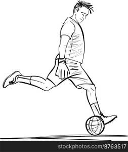 Sketch of goalkeeper trying stop a shoot. Vector illustration. 