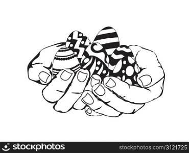sketch of hands holding easter eggs