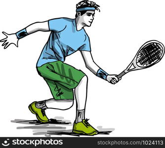 Sketch of man playing tennis. Vector illustration