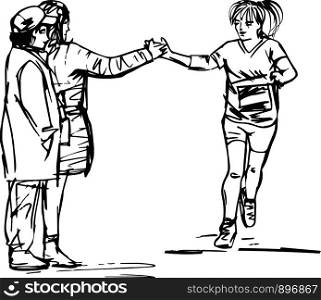 Sketch of Runners and spectators vector illustration