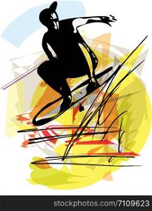 Sketch of Sandboarding colorful abstract illustration