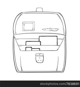 sketch of the open briefcase with documents. sketch of the open briefcase with documents on the white background, isolated
