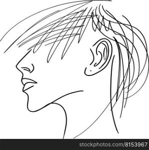 Sketch of Women portrait. young beautiful girl looking front angles. Close up black and white line sketch isolated vector illustration