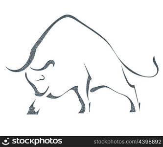 Sketch silhouette a angry bull on a white background, in grunge style. Stock vector illustration.