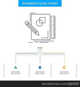 sketch, sketching, design, draw, geometry Business Flow Chart Design with 3 Steps. Line Icon For Presentation Background Template Place for text
